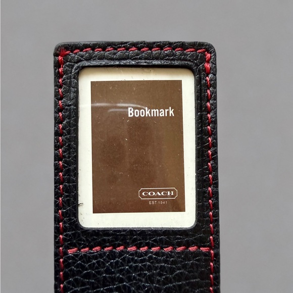 Vintage Coach Black Red Photo Frame Holder Leather Bookmark - Picture 3 of 6